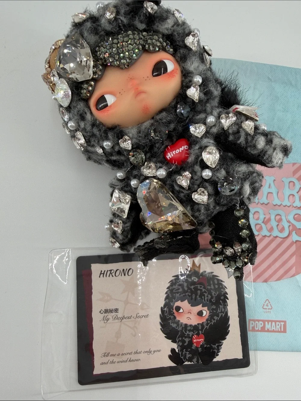Authentic POP MART HIRONO My Deepest Secret OOAK Hand-Embellished 🖤💎Bag Charm